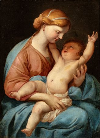 Artista francese, XVIII secolo Madonna con Bambino Olio su tela cm. 52,5x39....