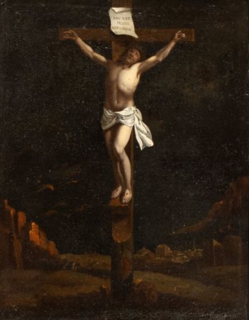 Artista fiammingo, XVII secolo Cristo crocifisso Olio su tela cm. 84x66. Con...
