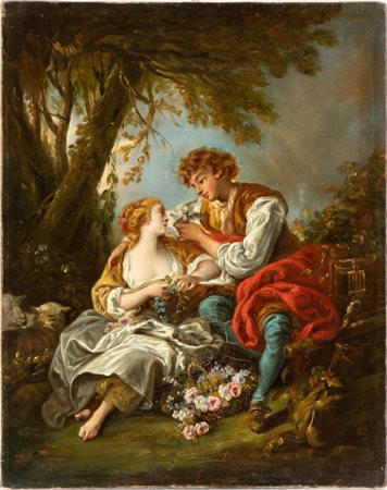 François Boucher (seguace di) (Parigi, 1703 - 1770) Scena galante (La gabbia)...