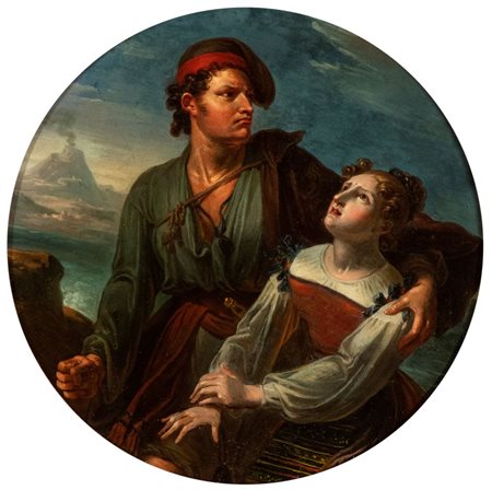 Artista napoletano, prima metà XIX secolo Masaniello protegge Partenope Olio...