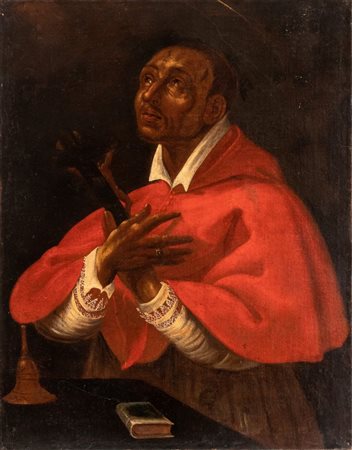 Artista attivo a Roma, XVII secolo San Carlo Borromeo in preghiera Olio su...