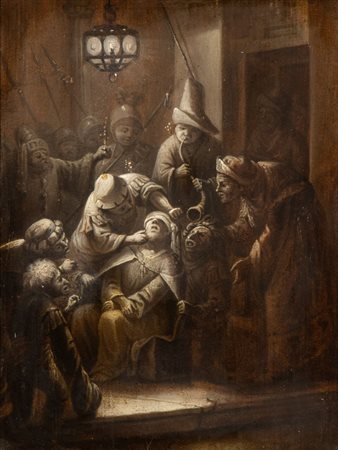 Artista fiammingo, XVIII secolo Cristo deriso Olio su carta applicato su...