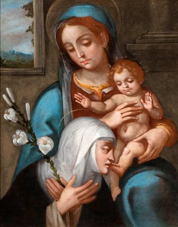 Artista senese, XVII secolo Madonna con Bambino e Santa Caterina da Siena...