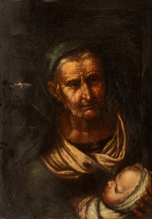 Artista lombardo, XVIII secolo Anziana nutrice con neonata Olio su tela cm....