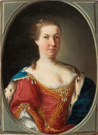 Artista francese, XVIII secolo Ritratto di nobildonna Olio su rame cm. 27,7x20,3