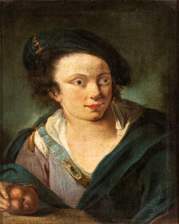 Artista italiano, XVIII secolo Ritratto di giovane con mela Olio su tela cm....