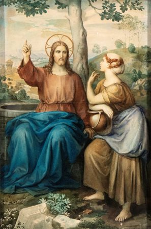 Artista attivo in Italia, XIX secolo Gesù e la Samaritana al pozzo Tempera e...