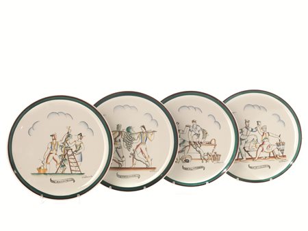 Gio Ponti(Milano 1891-1979) Quattro piatti &quot;VENDEMMIA&quot;, 1927...