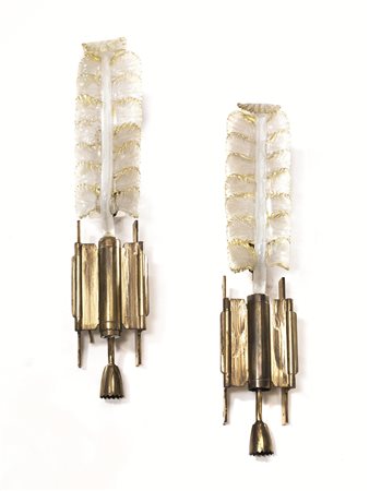 COPPIA DI APPLIQUES, 1950 CIRCA Manifattura Venini, MuranoVetro trasparente,...