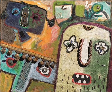 Enrico Baj(Milano 1924 - Vergiate 2003)CONSIGLIO DI GUERRAolio, collage,...