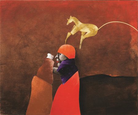 Emilio Tadini(Milano 1927 - Milano 2002)FIABAacrilico su tela, cm 46x55 sul...