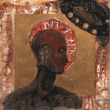 Bruno Ceccobelli(Todi 1952)AMENAolio e tecnica mista su cartone calcografato,...