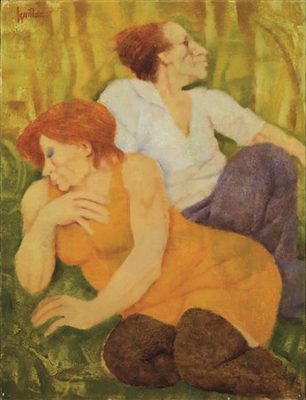 Remo Squillantini(Stia 1920 - 1996)RITRATTO DI COPPIAolio su tavola, cm...