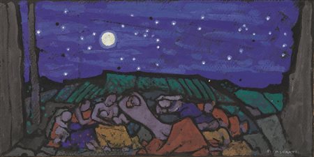 Felice Casorati (Novara 1883 - Torino 1963) NOTTURNO tempera su cartone...