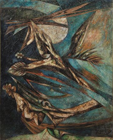 Gianni Dova (Roma 1925 - Pisa 1991) UCCELLO CONTRO LUNA olio su carta...