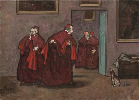 Nino Caffè (Alfedena 1909 - Pesaro 1975) INTERNO olio su tela, cm 25x35...