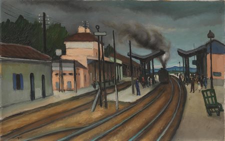 Marcel Dyf (Parigi 1899 - Bois-d'Arcy 1985) LE GARE olio su tela, cm 38x61...