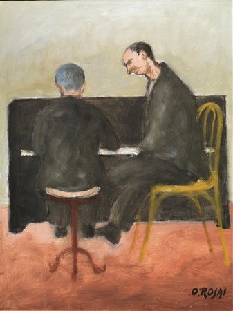 Ottone Rosai (Firenze 1895 - Ivrea 1957) LEZIONE DI PIANO olio su tela, cm...