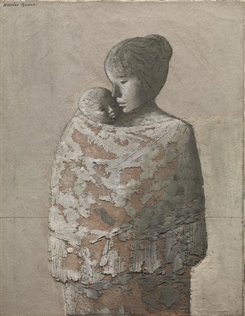 Xavier Bueno (Vera De Bidasoa 1915 - Fiesole 1979) MATERNITA' olio su tela,...