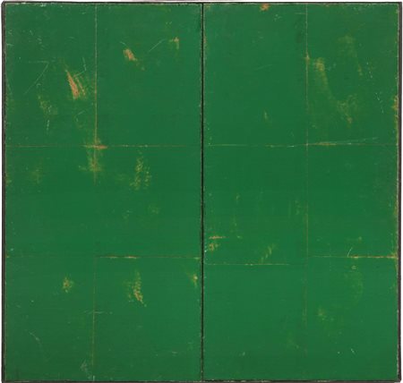 Mario Schifano (Homs 1934 - Roma 1998) ST smalto su carta applicata su tela,...