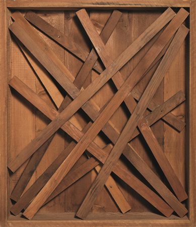 Mario Ceroli (Castelfrentano 1938) SENZA TITOLO legno, cm 75x66x12 firmato...