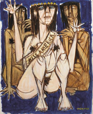 Giuseppe Migneco (Messina 1908 - 1997) MISS AMERICA olio su tela, cm 72x60...
