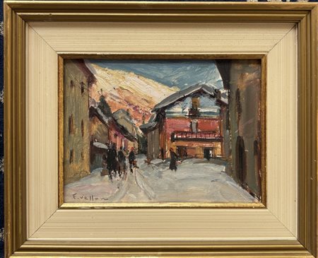 Felice Vellan Torino 1889 - 1976 Inverno a Limone Piemonte