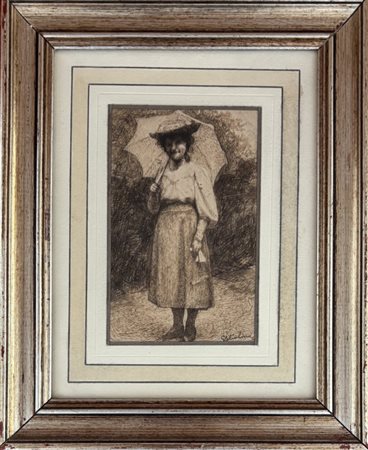 Giovan Battista Ciolina Toceno (VB) 1870 - 1955 Signora con l'ombrello