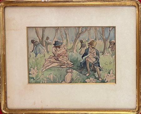 Anonimo del XIX/XX secolo Piemonte del XIX/XX secolo Signore al parco