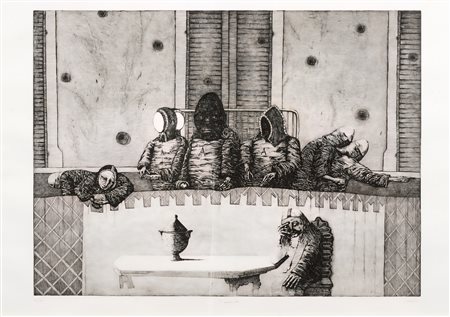 Sergio Vacchi, 1925-2016, serigrafia su carta, cm 100 x 70: Esemplare 32/50...