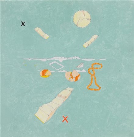 Gianfranco Baruchello, 1924-2023 , olio su tela 2001, cm 50 x 50: timbro...