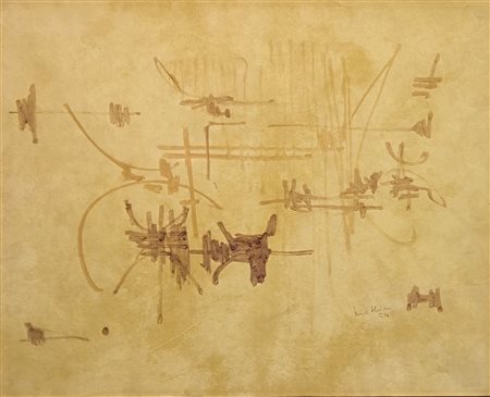 Georges Mathieu, 1921-2012, tecnica mista su carta 1954, cm 50,2 x 63,2:...