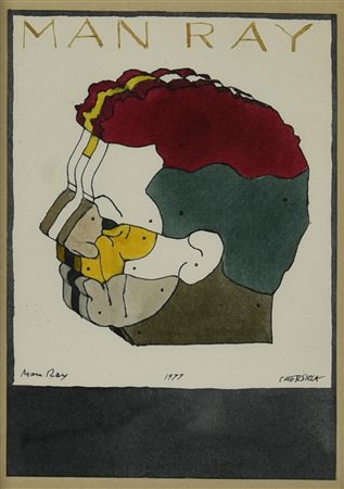 Bruno Chersicla (1937 - 2013) MAN RAY, 1977 acquerello su carta, cm 15x10,5...