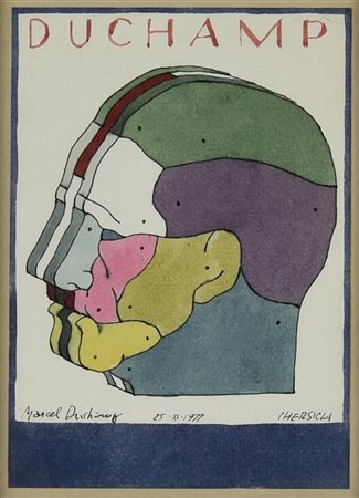 Bruno Chersicla (1937 - 2013) MARCEL DUCHAMP, 1977 acquerello su carta, cm...