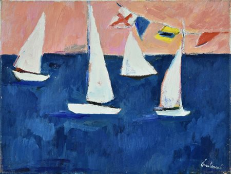 Enrico Paulucci (1901 - 1999) VELE IN FESTA, 1993 olio su tela di juta, cm...