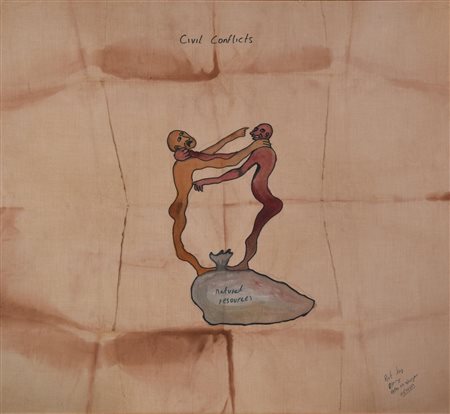 Peter Wanjau (1968) CIVIL CONFLICTS, 2010 tecnica mista su tela, cm 90x98...