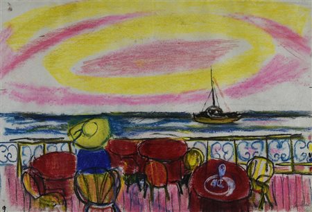 Enrico Paulucci (1901 - 1999) FIGURA CON CAPPELLINO GIALLA SEDUTA, 1975...