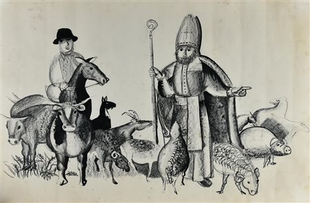 Francesco Tabusso (1930 - 2012) IL VESCOVO tecnica mista su carta, cm 62x98...