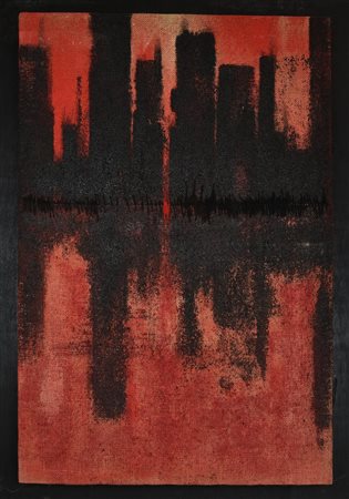 Alessandro Di Cola (1981) CITTA' ROSSA, 2010 tecnica mista su juta, cm 90x60...
