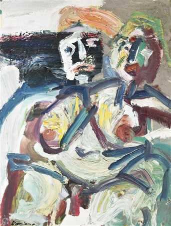Bernard Damiano (1926 - 2000) COPPIA, 1978 olio su tela, cm 80x60 firma sul...