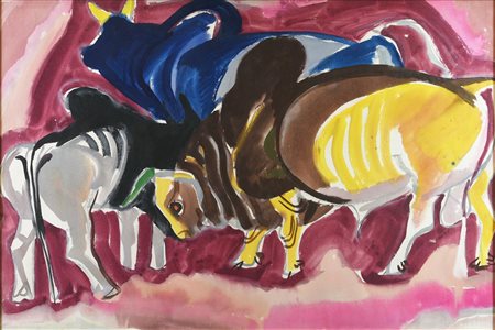 Janos Hajnal (1913 - 2010) BUOI acquerello su carta, cm 68x102