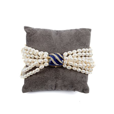 BRACCIALE ad 8 fili di perle Biwa, susta oro 18 KT e diamanti