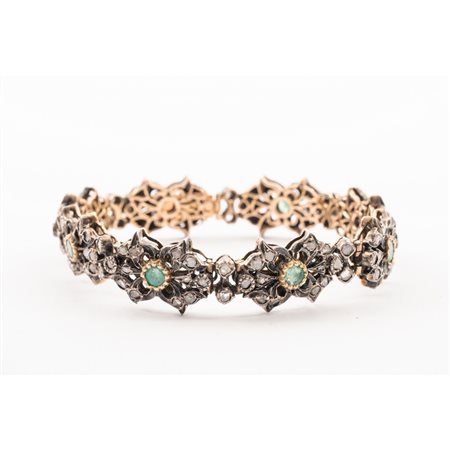 BRACCIALE in oro giallo 9 KT e argento con diamanti e smeraldi