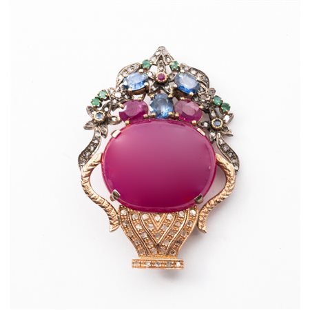 SPILLA/PENDENTE in oro 9 KT e argento con diamanti ...