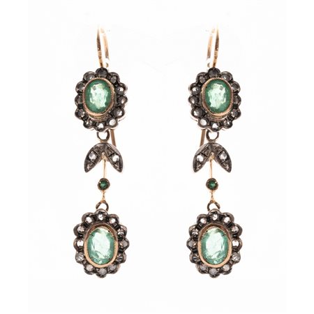 ORECCHINI in oro 9 KT e argento con diamanti e smeraldi