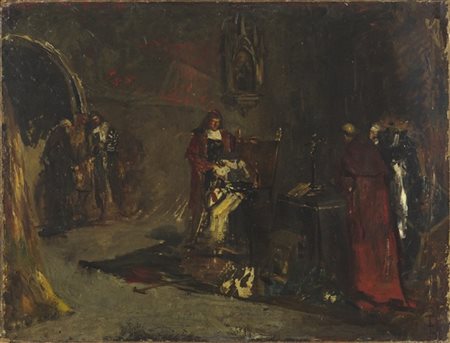 Federico Faruffini "L'inquisizione o Per la fede" 1859
olio su carta applicata a