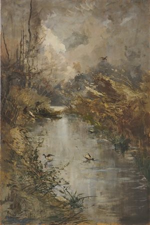 Pompeo Mariani "Caccia anitra alla Zelata" 1900
olio su tavola (cm 75x50)
firmat