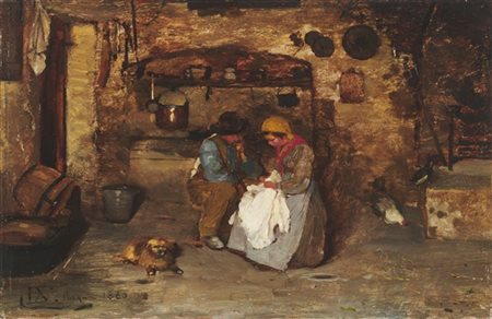 Luigi Nono "Confidenze" 1880
olio su tavoletta (cm 18x26,5)
monogrammato, iscrit