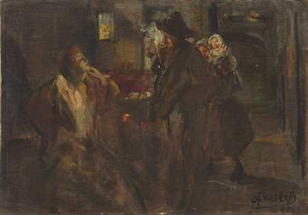 Alessandro Milesi ""Ti xe sempre bela" Sottoportico S. Barnaba" Venezia 1889
oli