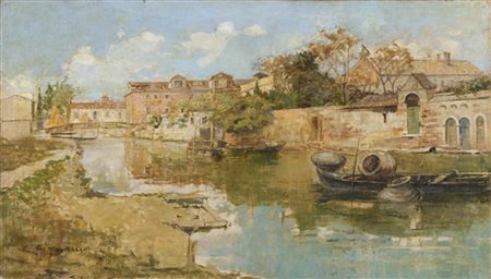 Eugenio Gignous "Autunno a Venezia" 
olio su tela (cm 37x64,5)
firmato in basso